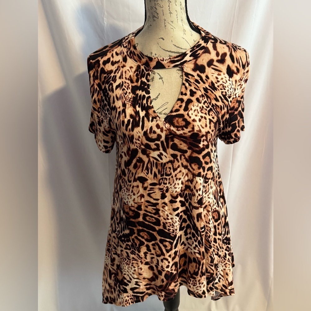 Jennifer Lopez Brown Tan Cut Out Short Sleeve T-Shirt